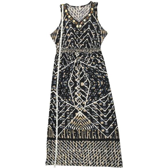 NY Collection Maxi‎ Dress Sleeveless Beaded V-Neck Geometric Mixed Print - Picture 6 of 12
